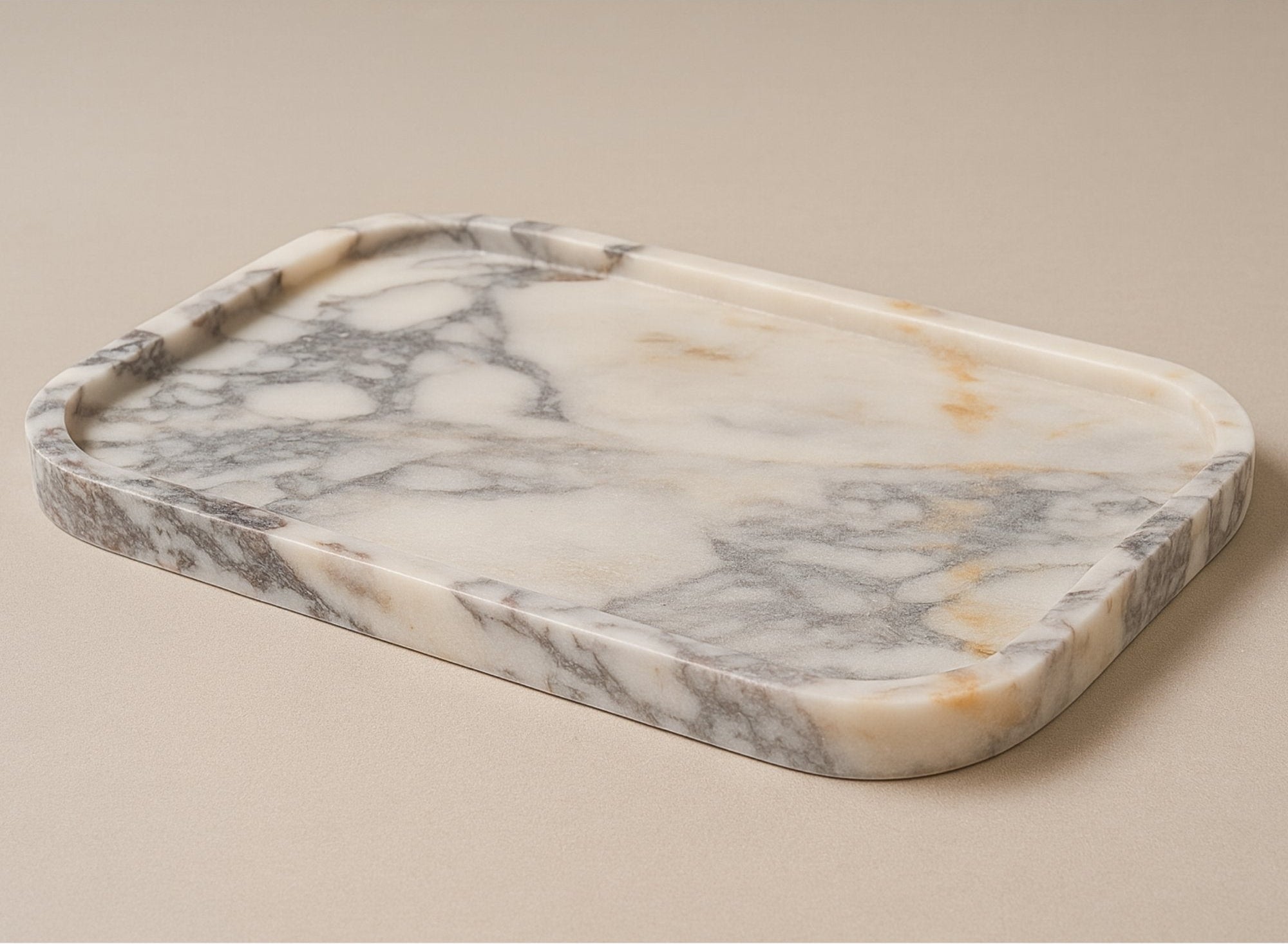 Calacatta Viola marble tray – luxury rectangular serving tray handcrafted from Italian marble on a clean background