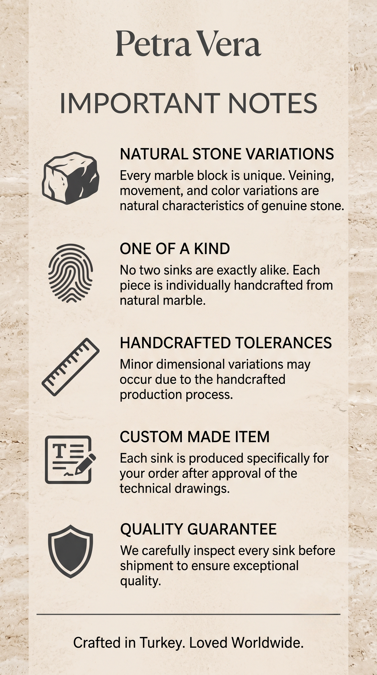 Important information for ordering a handcrafted natural stone bathroom sink from Petra Vera