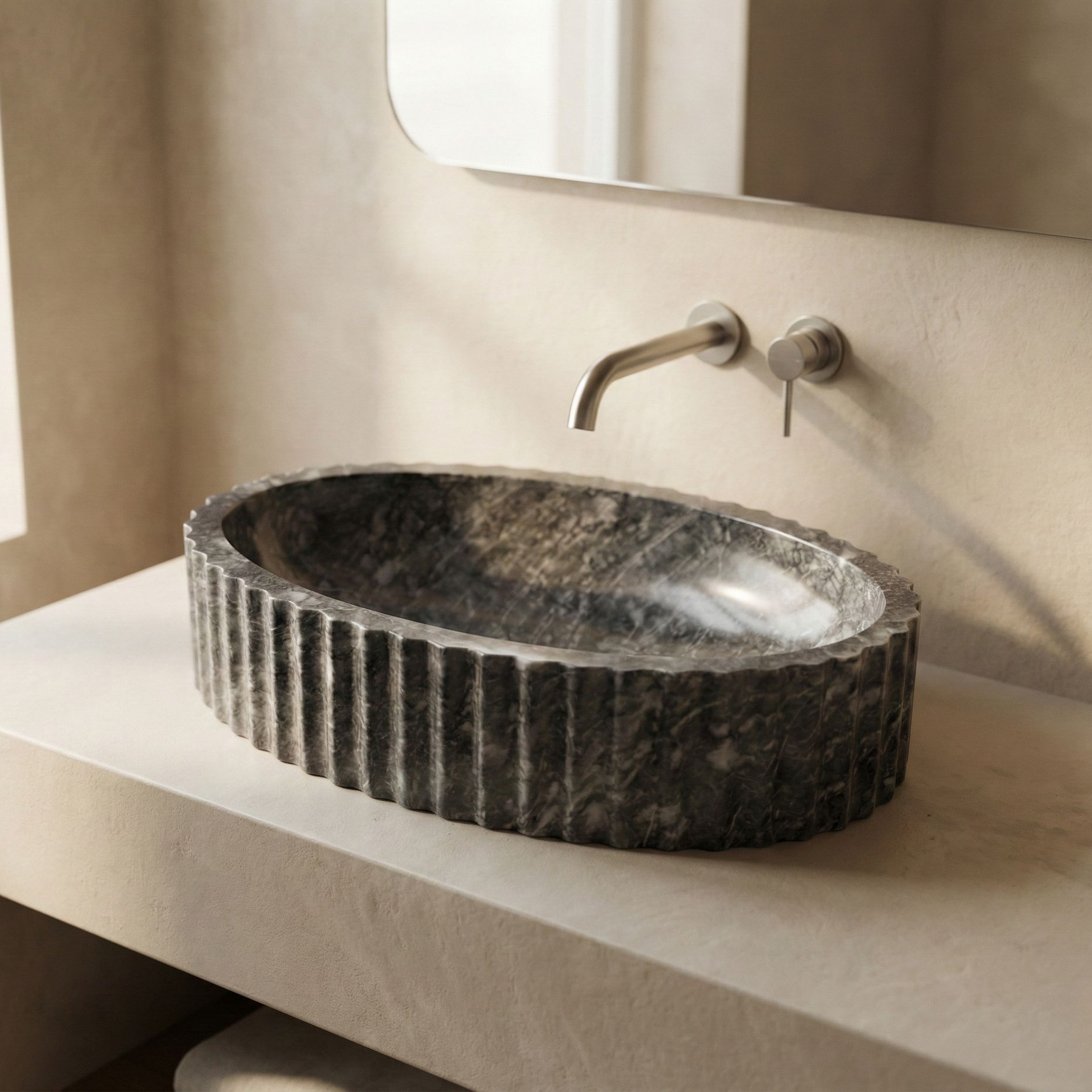 Luxury bathroom interior with oval marble vessel sink Petra Vera