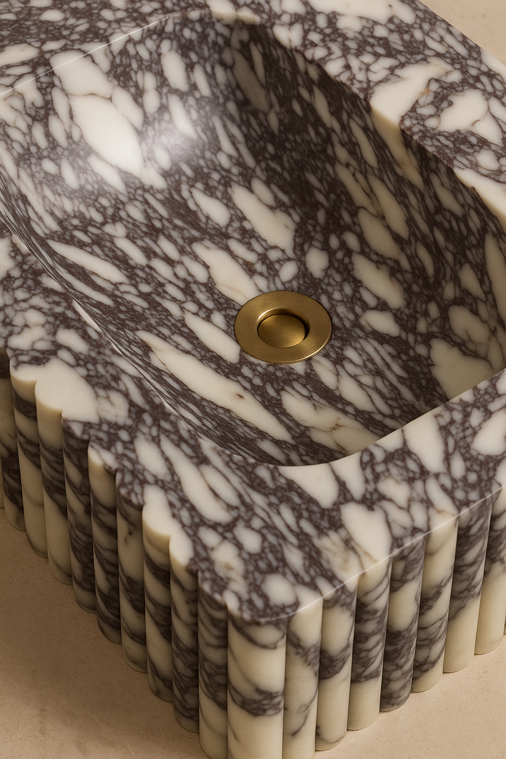 Calacatta Viola Marble Sink – Handmade Fluted Design | Petra Vera