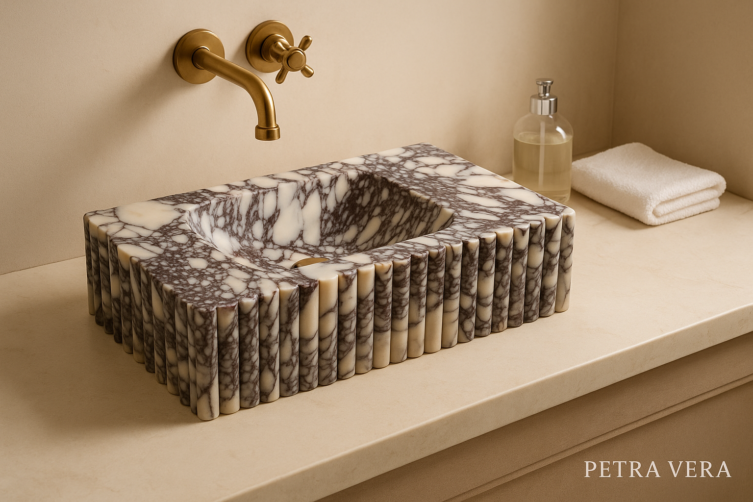 Calacatta Viola Marble Sink – Handmade Fluted Design | Petra Vera