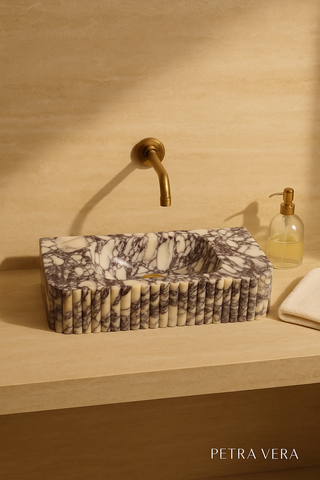 Calacatta Viola Marble Sink – Handmade Fluted Design | Petra Vera