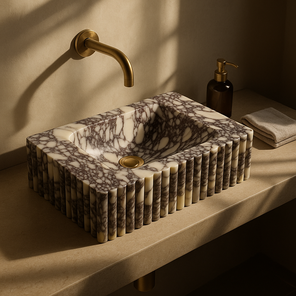 Calacatta Viola Marble Sink – Handmade Fluted Design | Petra Vera