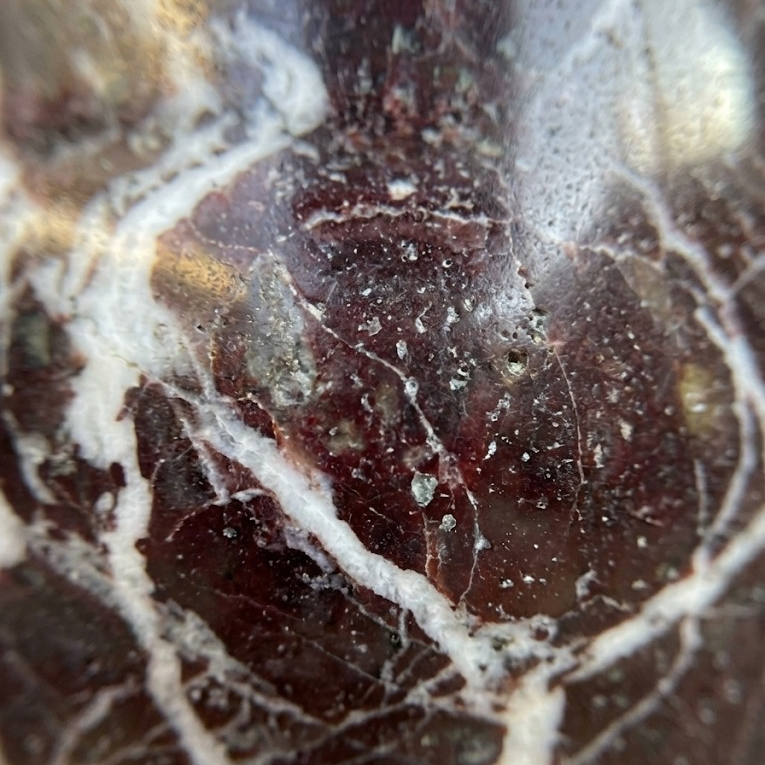 Rosso Levanto marble vase close up showing natural burgundy veining detail