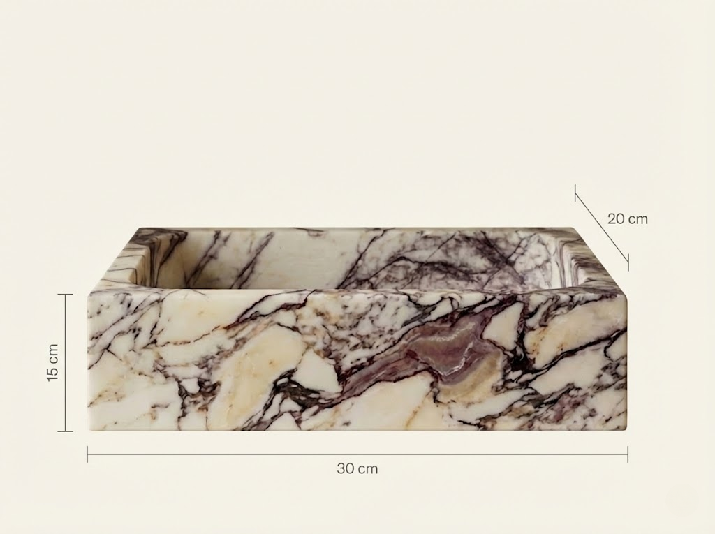 Calacatta Viola Marble Vessel Sink – Luxury Bathroom Sink 30×20×15 cm | Petra Vera