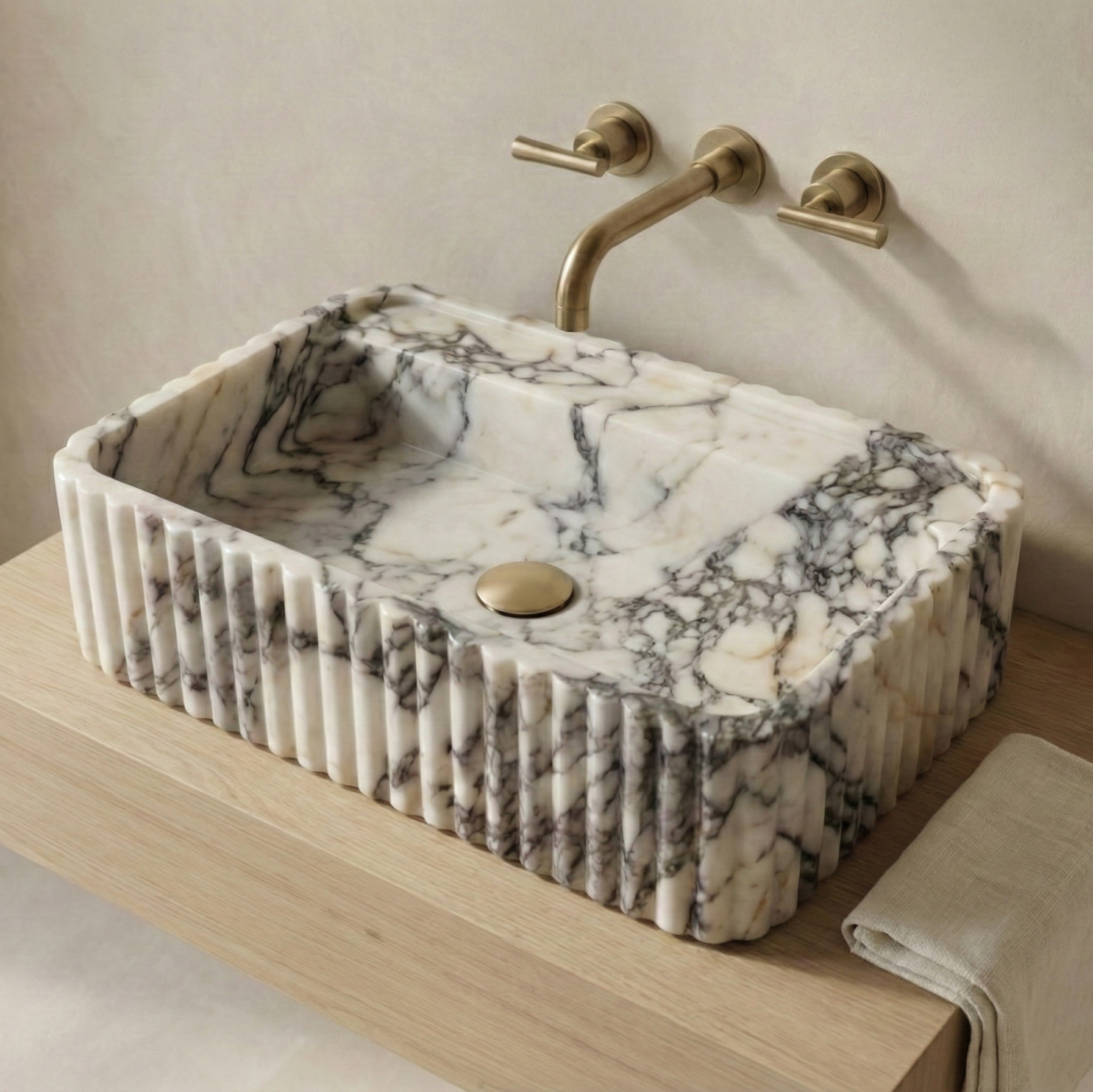 fluted calacatta viola marble sink rectangular luxury bathroom vessel sink