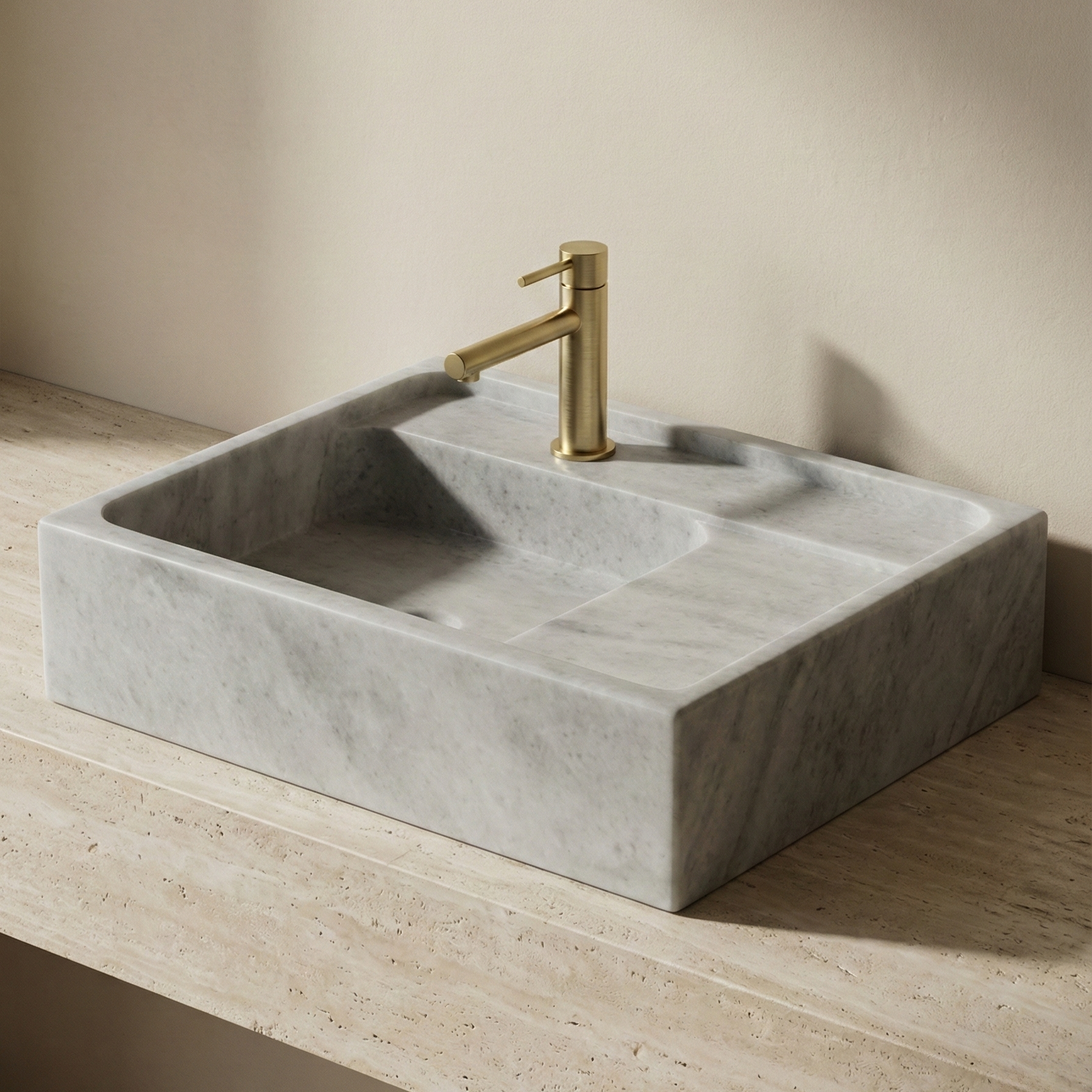 Grey marble bathroom sink styled in modern interior with minimalist design