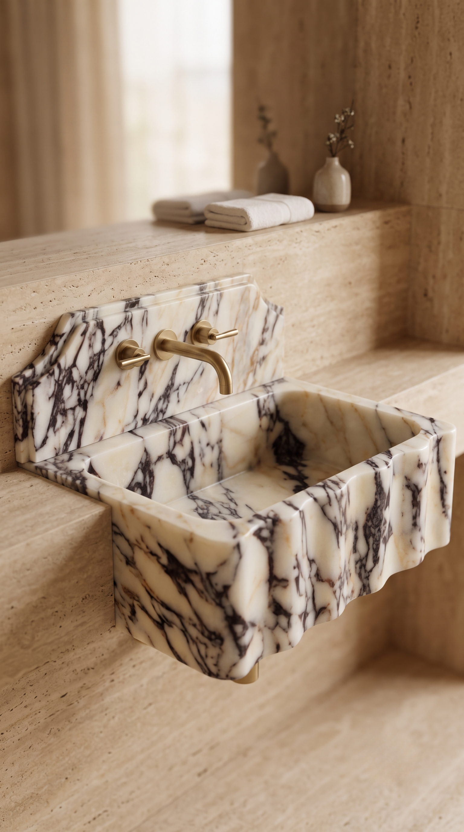 Premium Calacatta Viola Marble Floating Vanity Sink in Elegant Bathroom Design