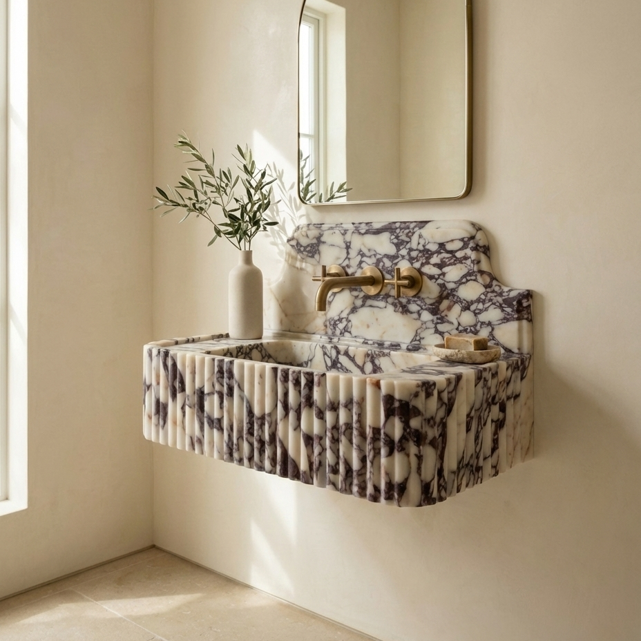 Fluted marble vessel sink luxury bathroom interior modern vanity design
