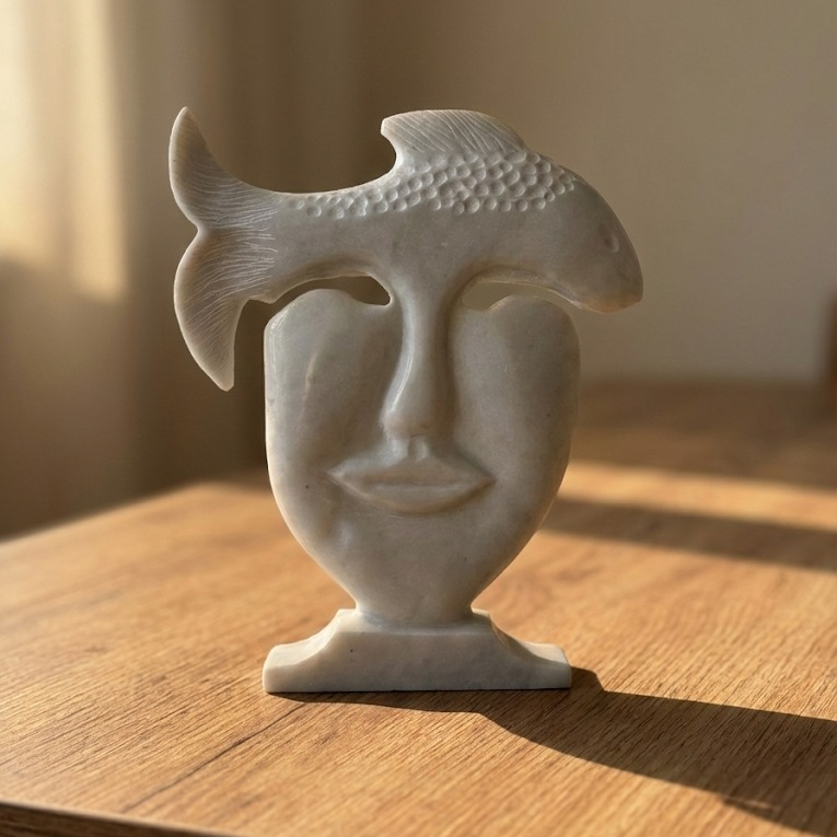 marble face sculpture styling on console table modern interior