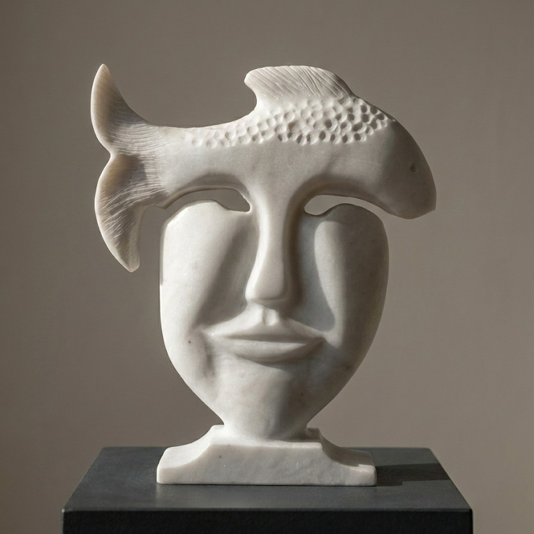 luxury marble sculpture decor in minimalist interior space
