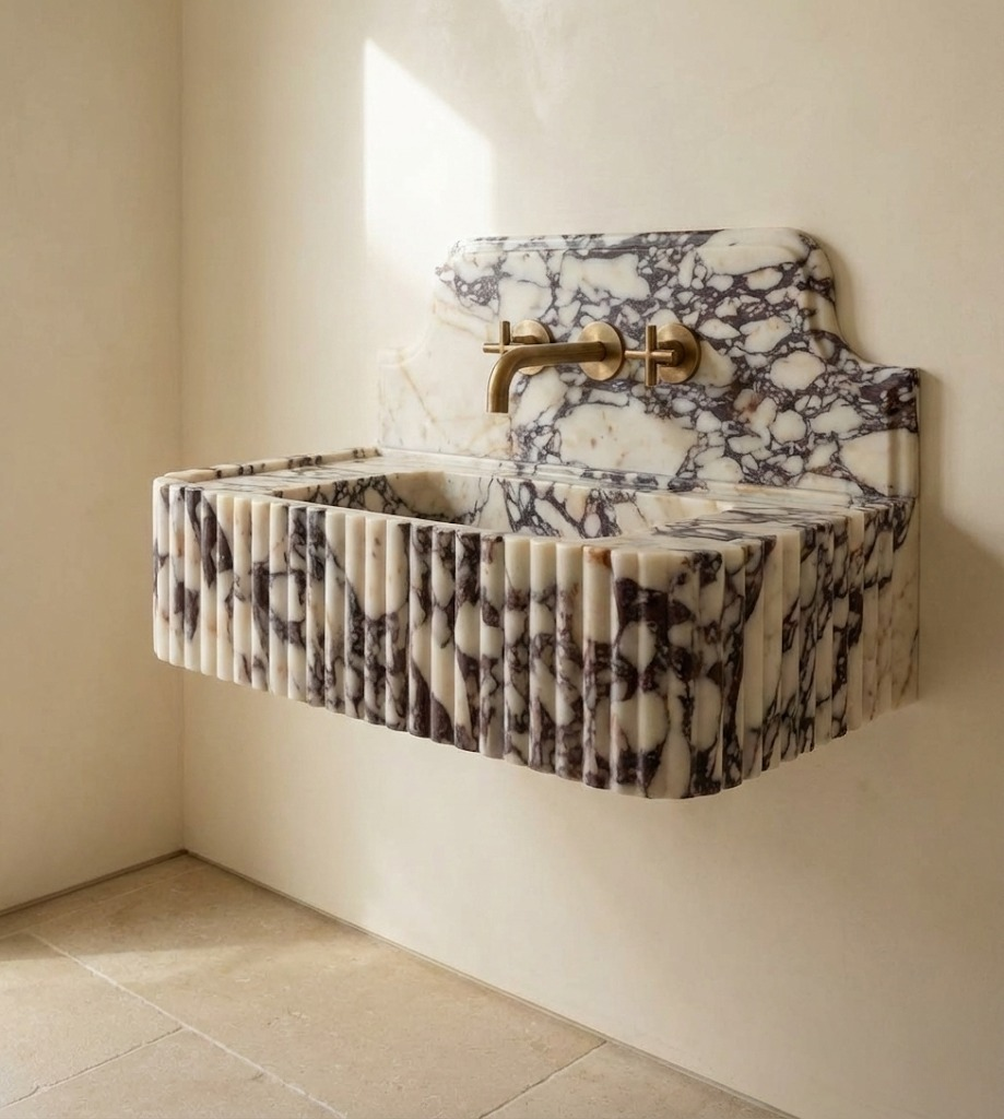Fluted marble vessel sink luxury bathroom basin handcrafted stone sink video showcase