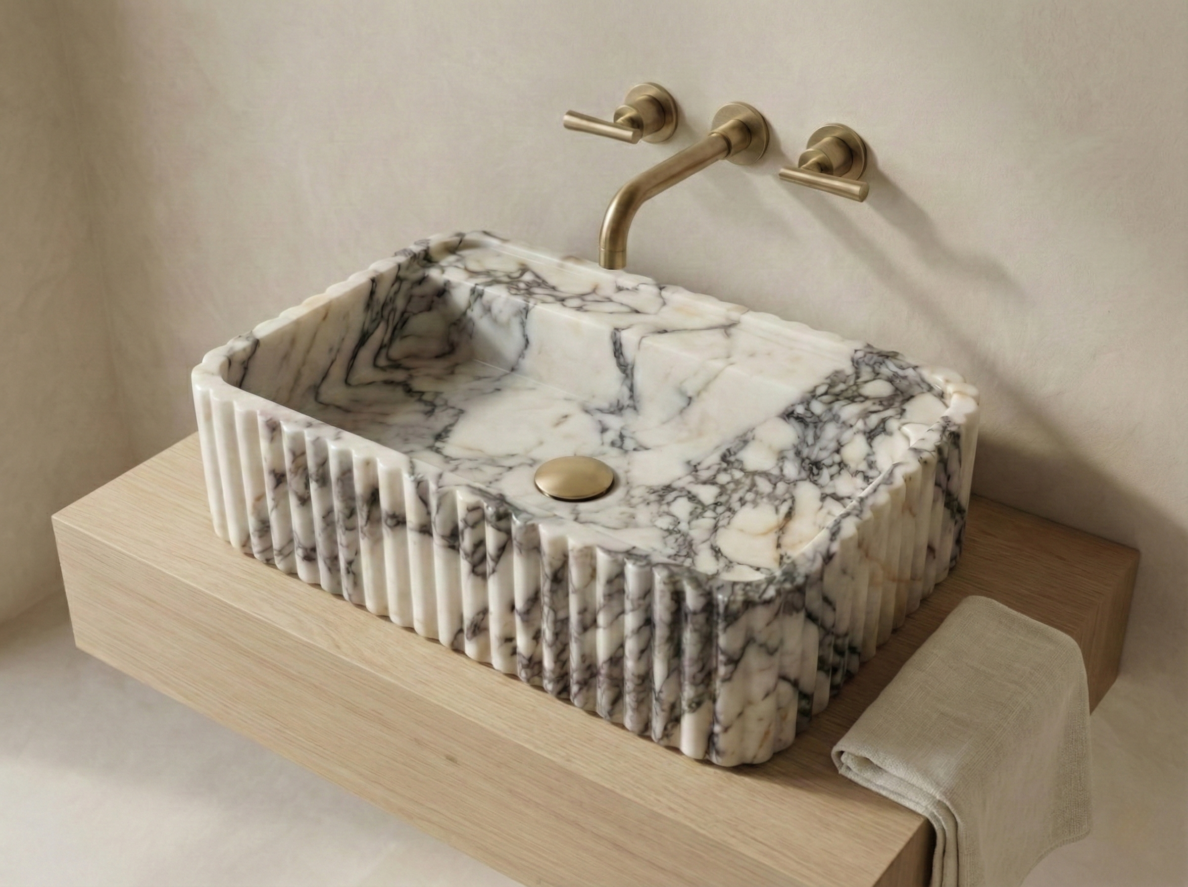 calacatta viola marble sink fluted rectangular luxury vessel sink video