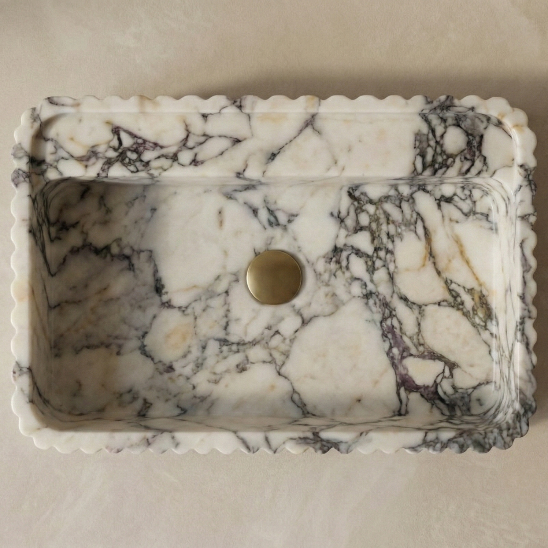 rectangular calacatta viola marble sink top view fluted vessel sink design