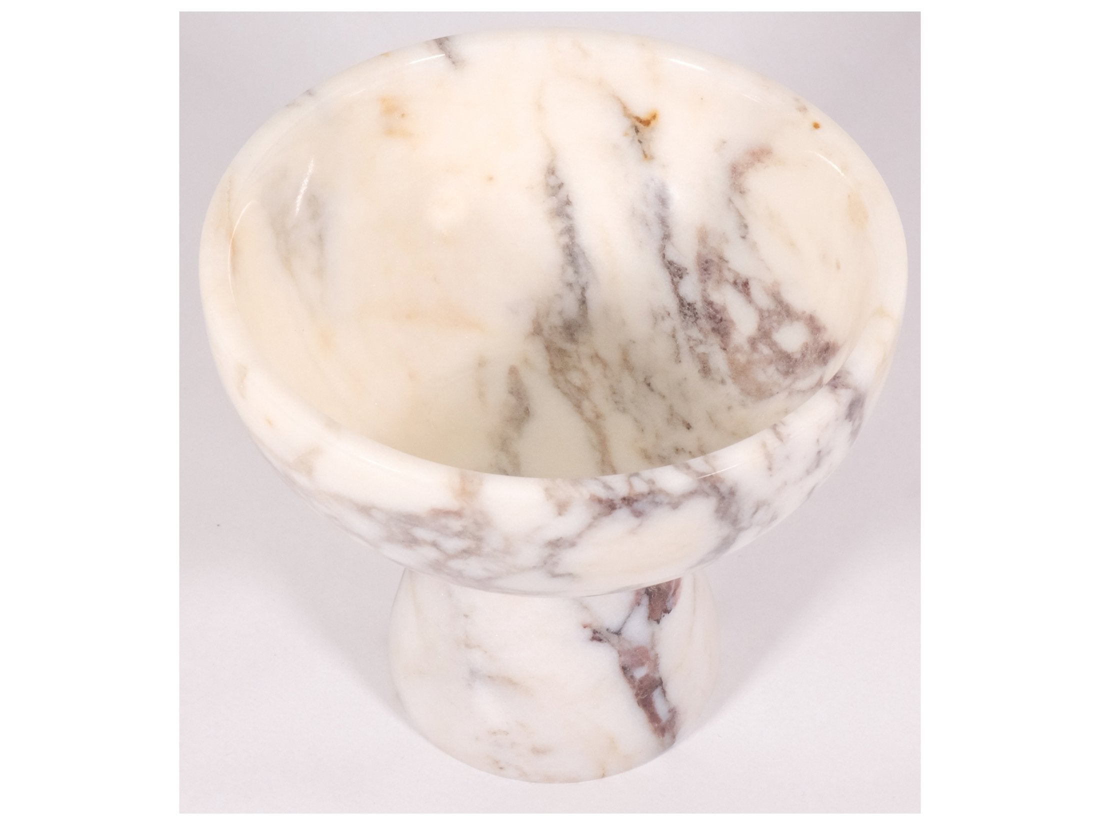 Top view of Calacatta Viola marble bowl showing natural purple veining and elegant polished interior surface.