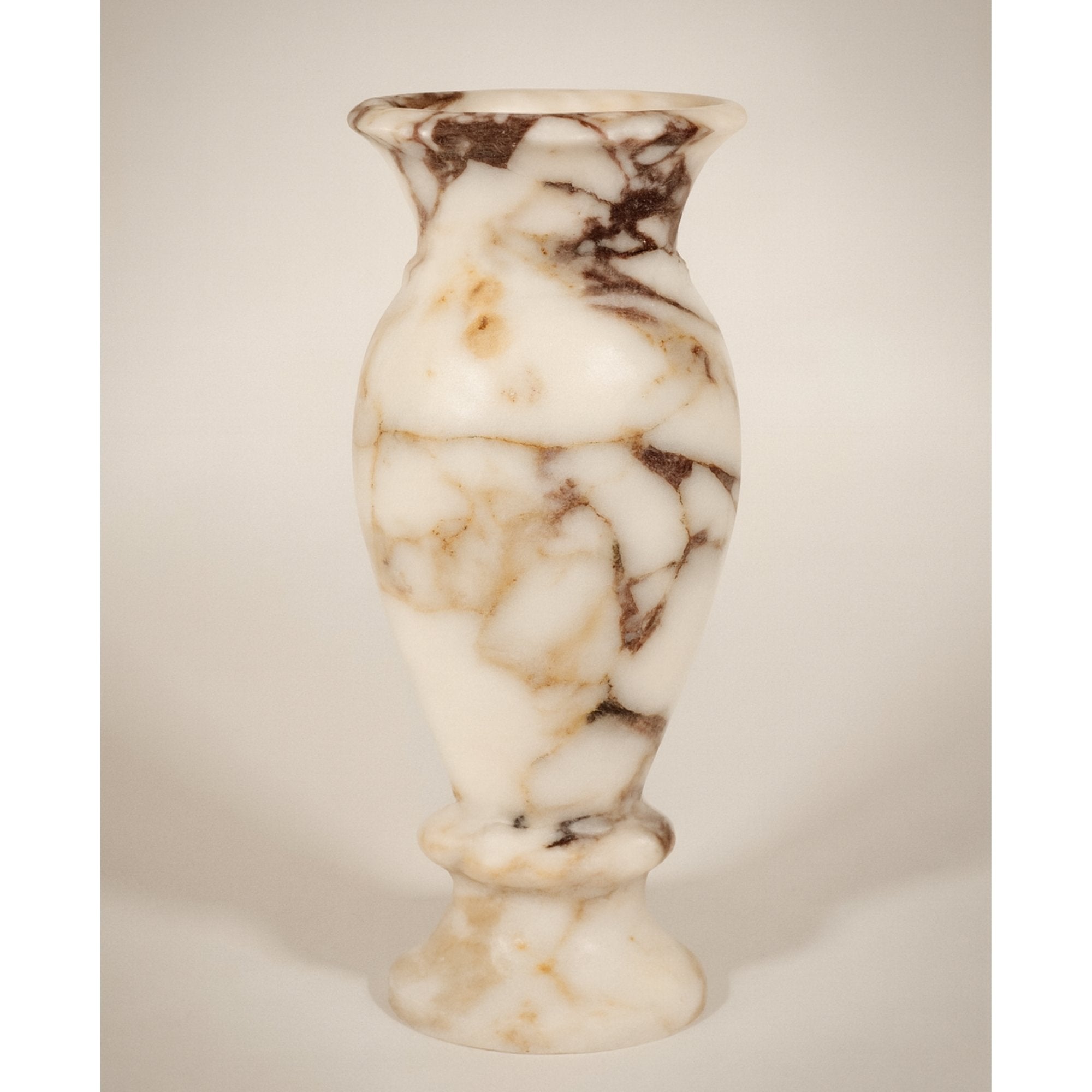 Tall Calacatta Viola Marble Vase on white background – luxury handcrafted home decor accent