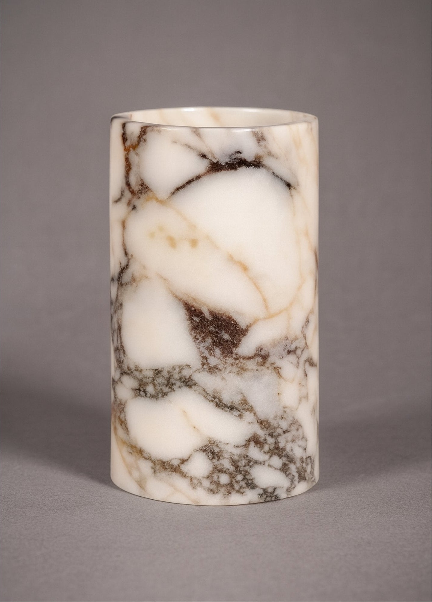 Large Natural Marble Utensil Crock – Handmade Calacatta Viola marble utensil holder on light background