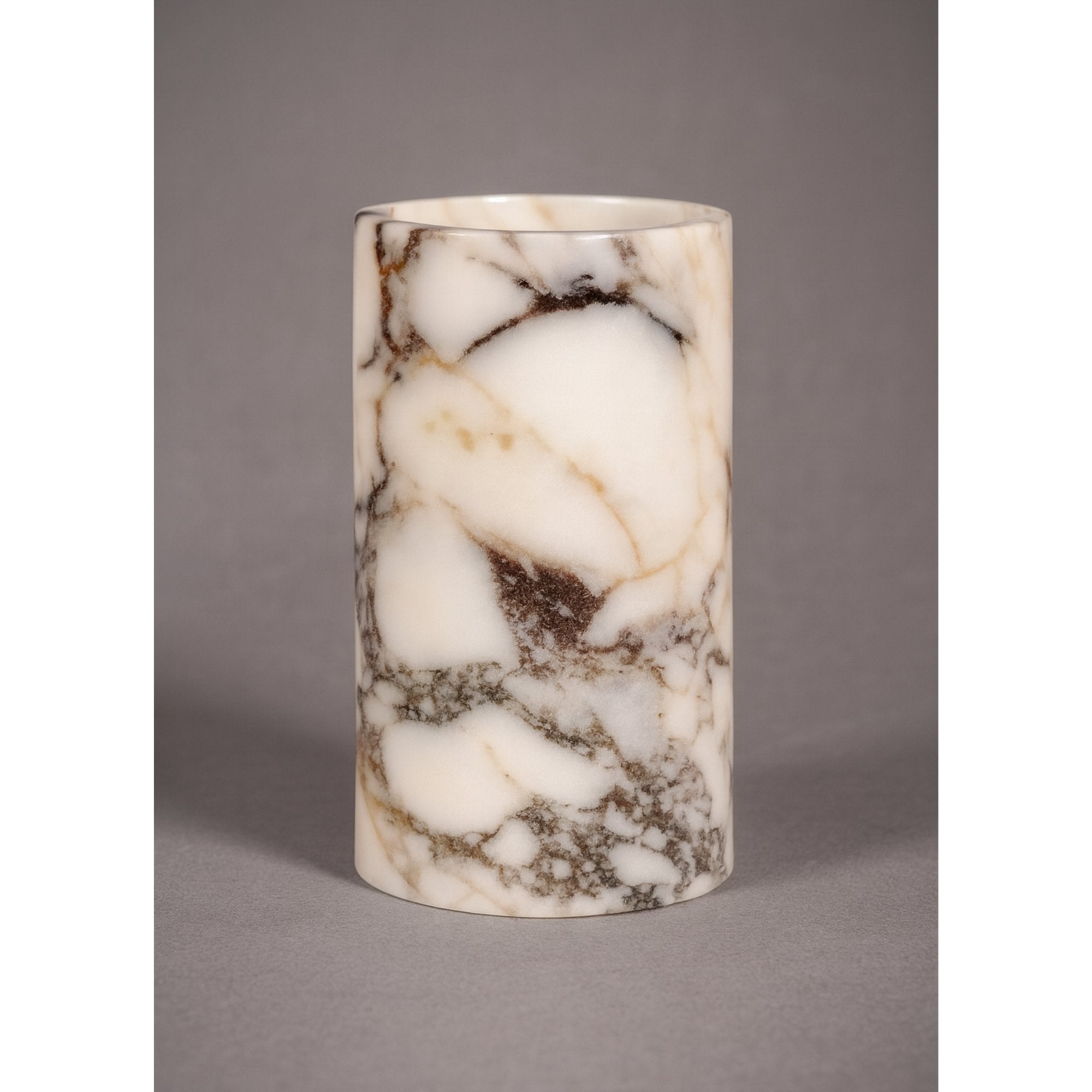 Large Natural Marble Utensil Crock – Handmade Calacatta Viola marble utensil holder on light background