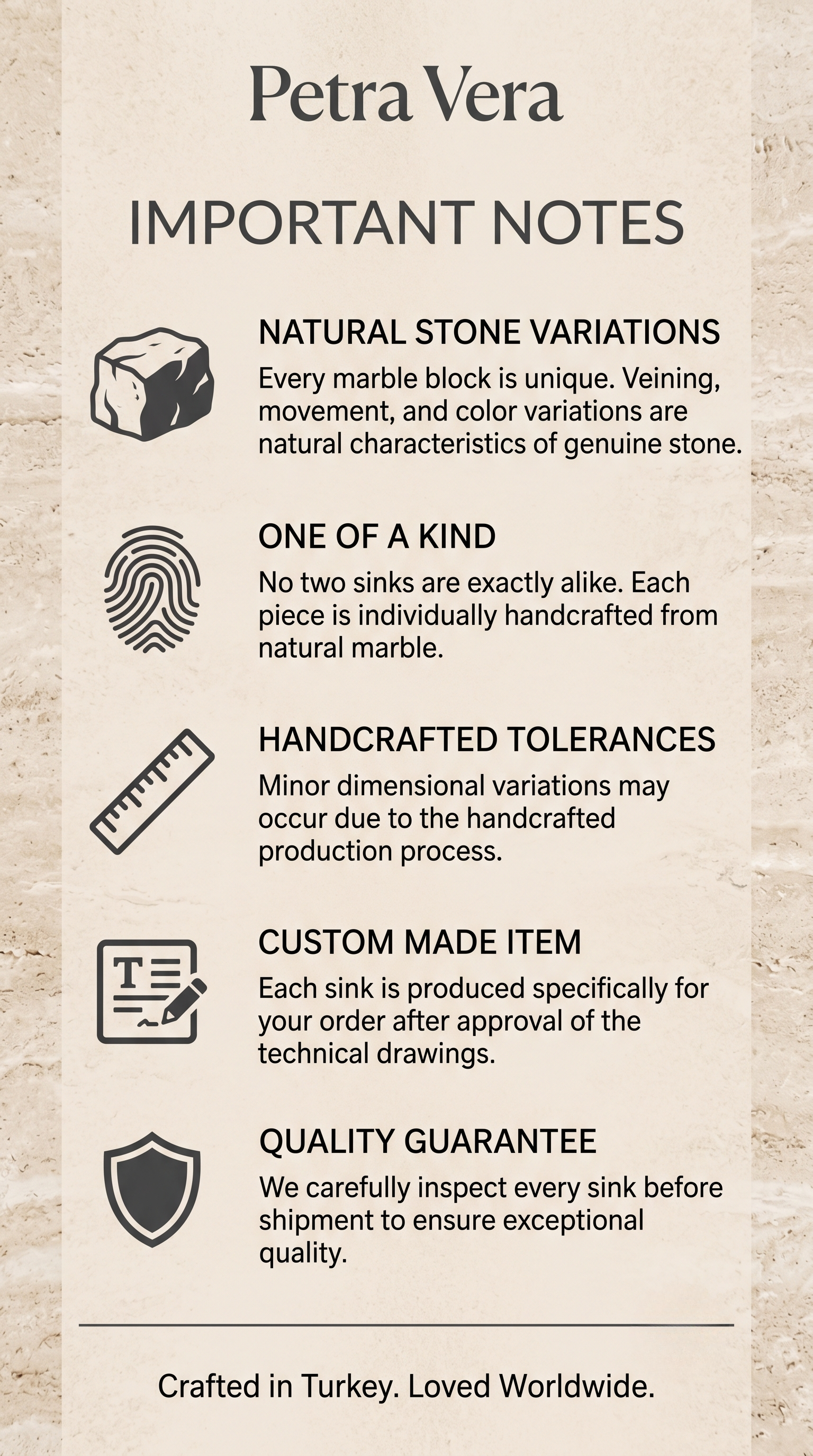 Important production and natural stone information for the marble sink