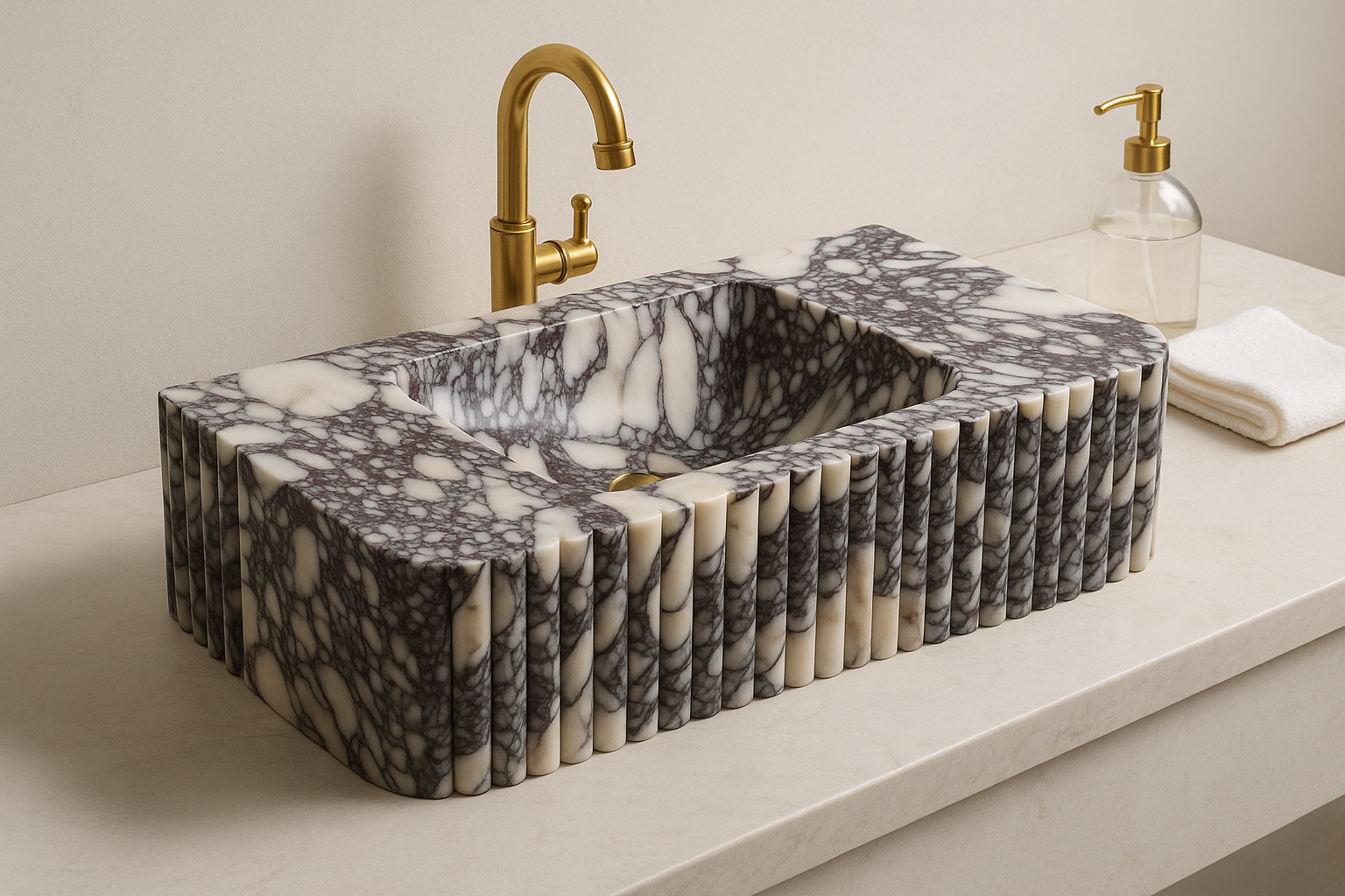 Calacatta Viola Marble Sink – Handmade Fluted Design | Petra Vera