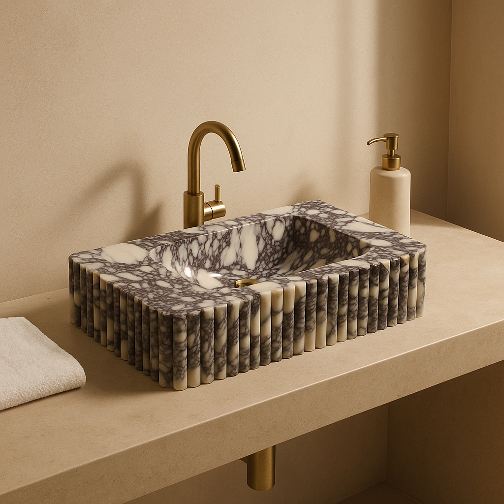 Calacatta Viola Marble Sink – Handmade Fluted Design | Petra Vera