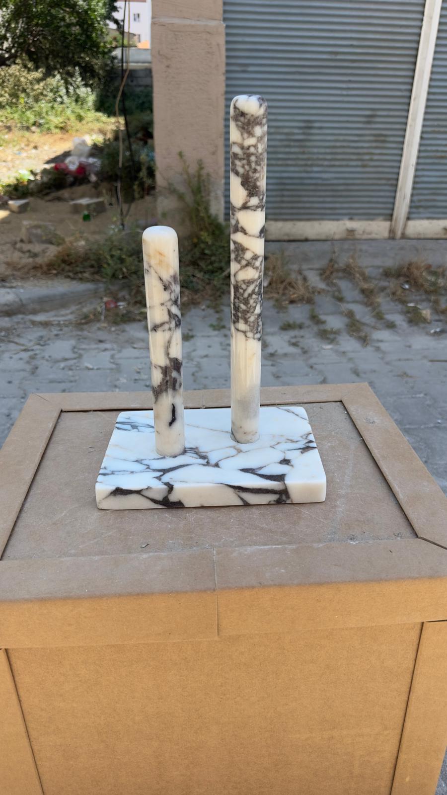 Custom Calacatta Viola Marble Paper Towel Holder | Dual Pillar Design