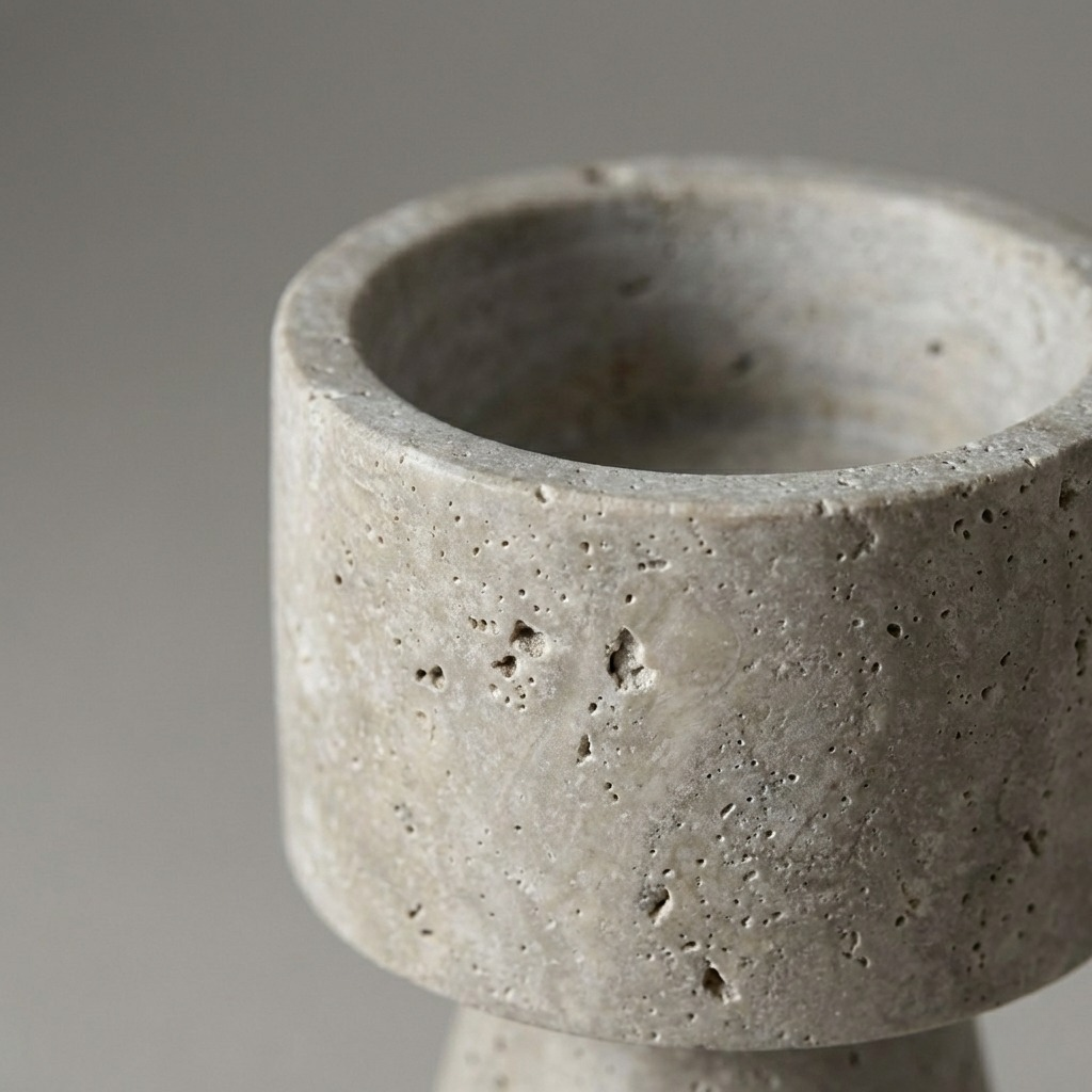 travertine candle holder close up natural stone texture detail