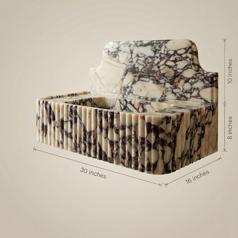 Fluted marble sink dimensions size diagram vessel bathroom basin measurements
