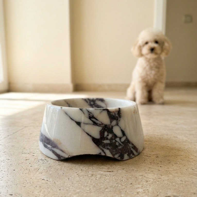  calacatta viola marble pet bowl luxury dog feeder
