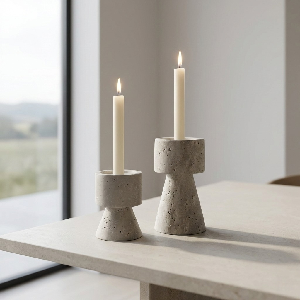 travertine candle holder set minimalist stone decor