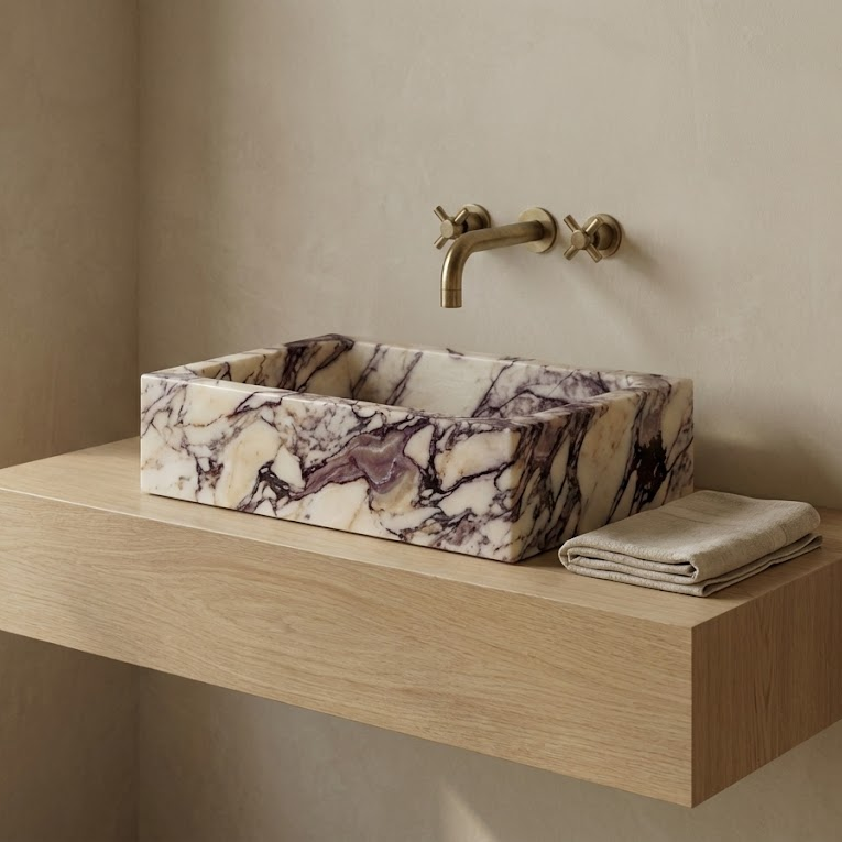 luxury bathroom interior with calacatta viola marble sink modern design