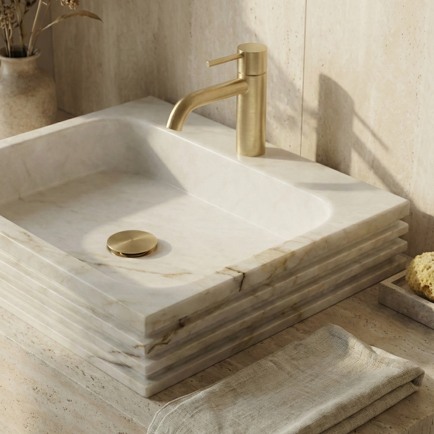 luxury bathroom with lilac marble vessel sink gold veined rectangular basin design