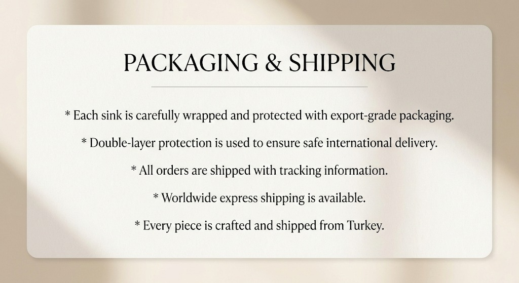 Secure packaging of marble sink with protective foam and wooden crate for safe delivery