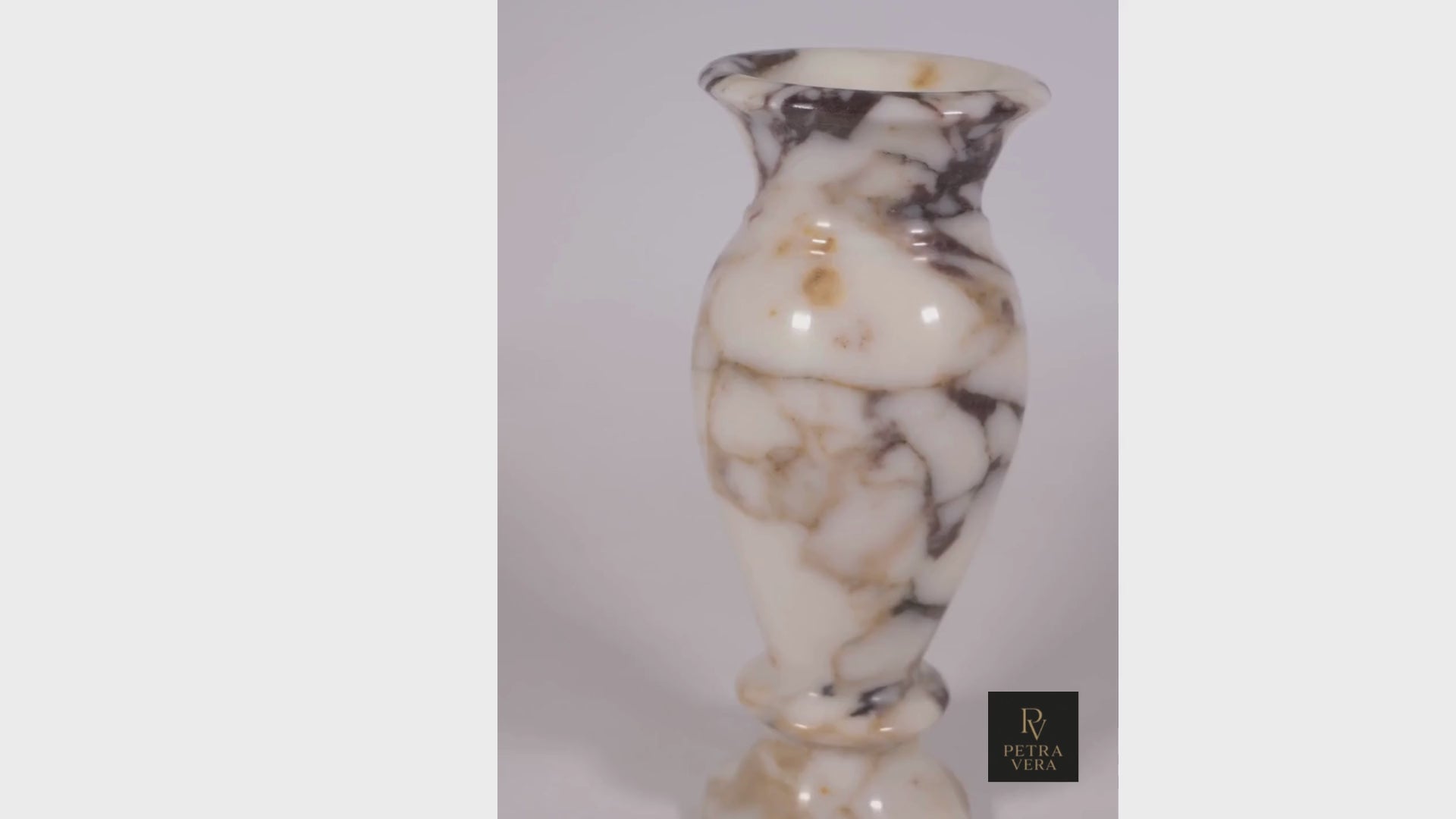 360-degree view of Tall Calacatta Viola Marble Vase – showcasing marble veins, texture and craftsmanship