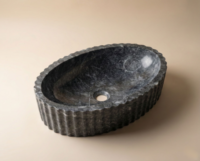 Fluted oval marble vessel sink handcrafted luxury bathroom basin Petra Vera