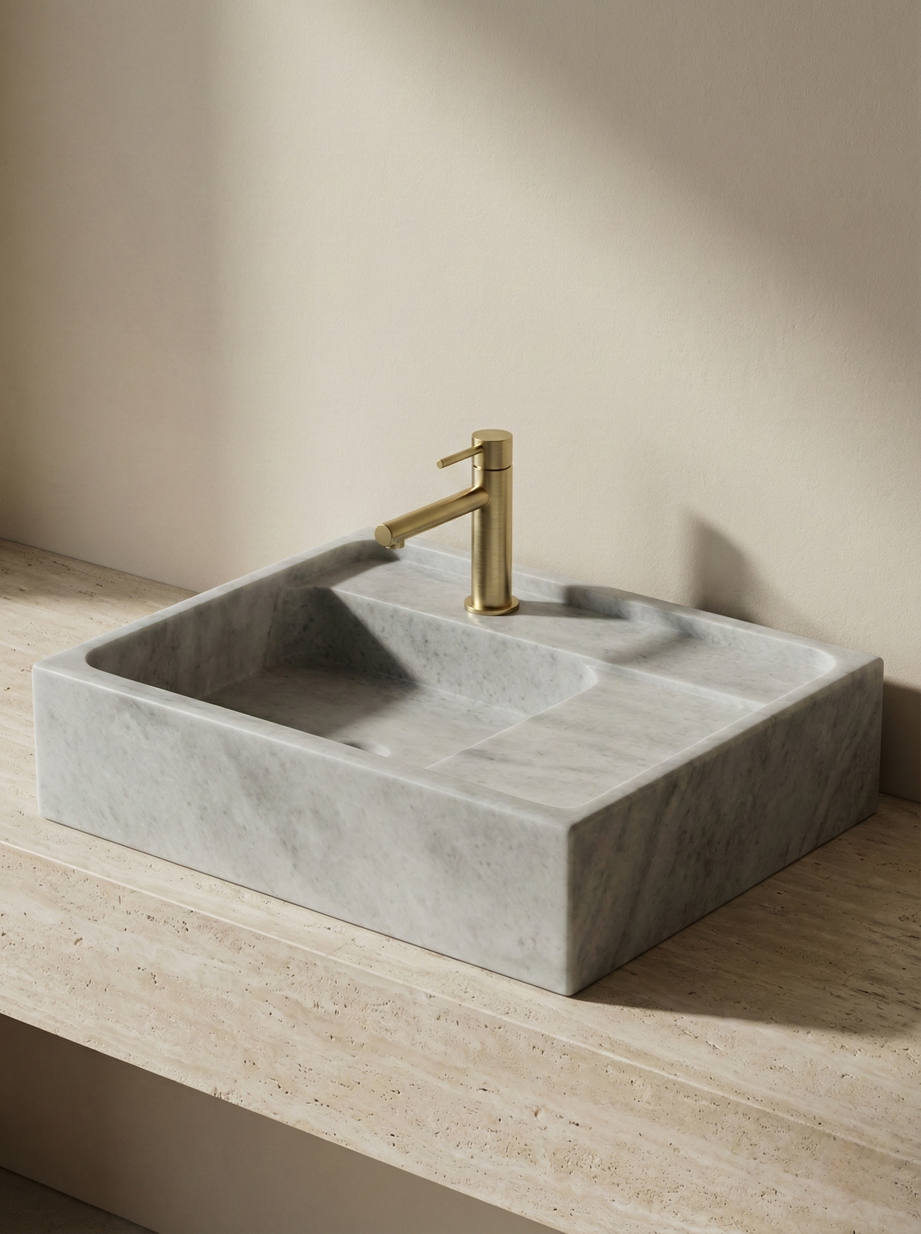 Handmade grey marble sink video showing natural stone texture and modern bathroom installation