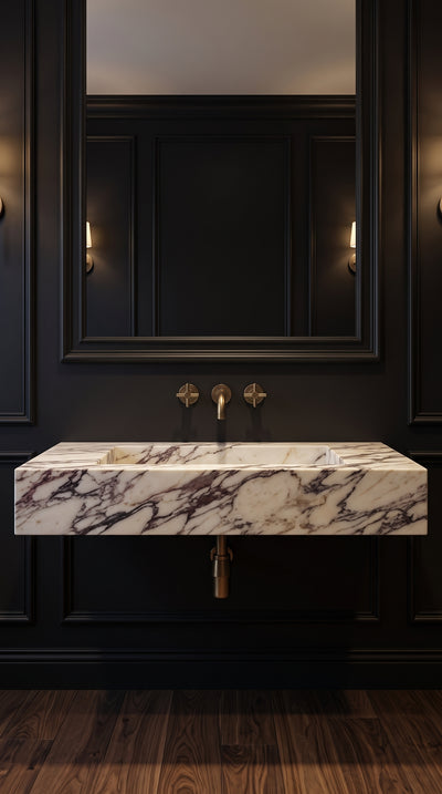 Calacatta Viola marble wall-mounted sink product video