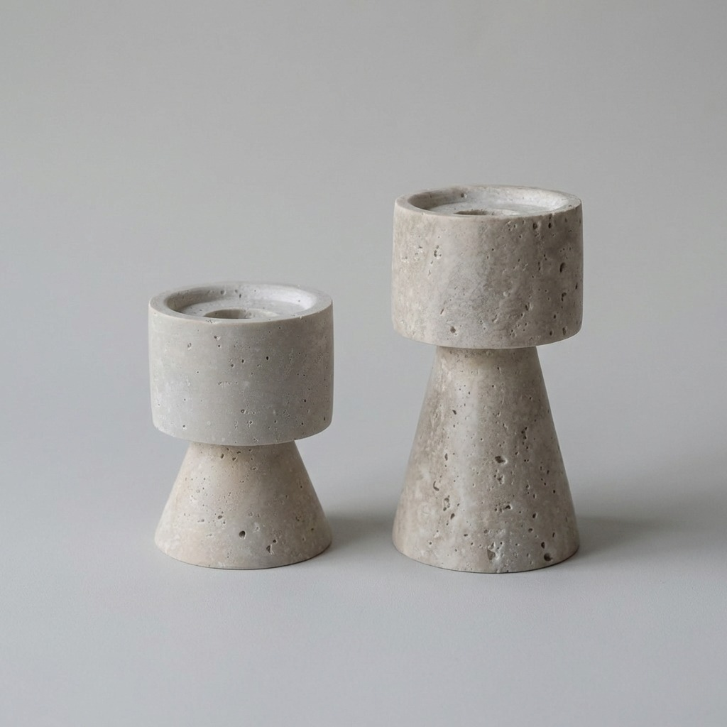 travertine candle holder set modern stone decor