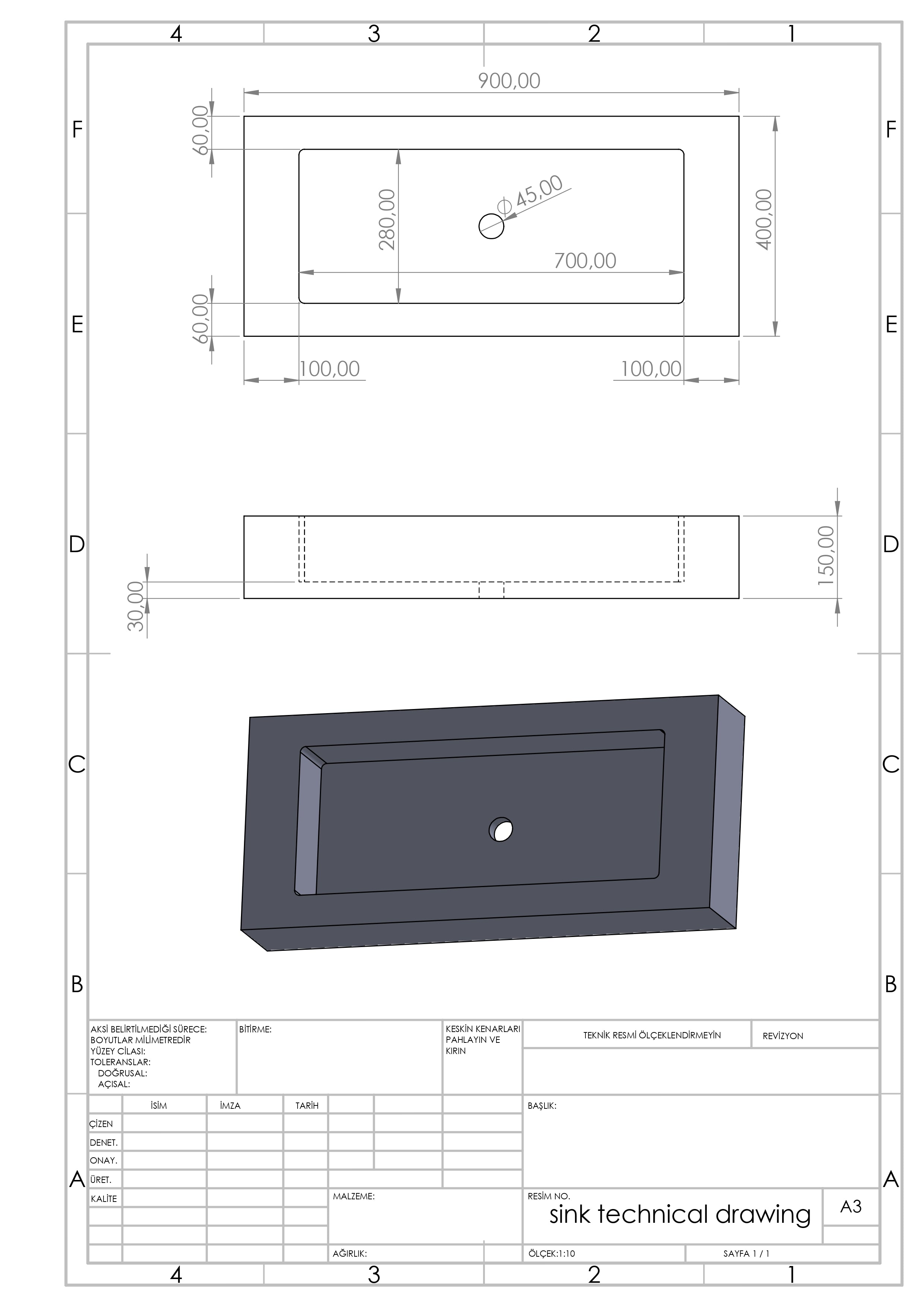 Technical dimensions of the Calacatta Viola wall-mounted marble sink