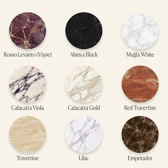 Marble stone options Calacatta Viola Rosso Levanto Emperador travertine vessel sink materials
